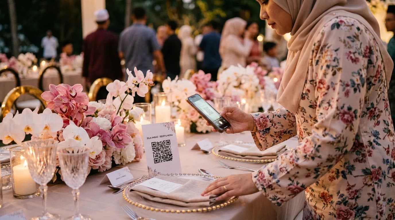 Tetamu mengimbas kod QR di majlis